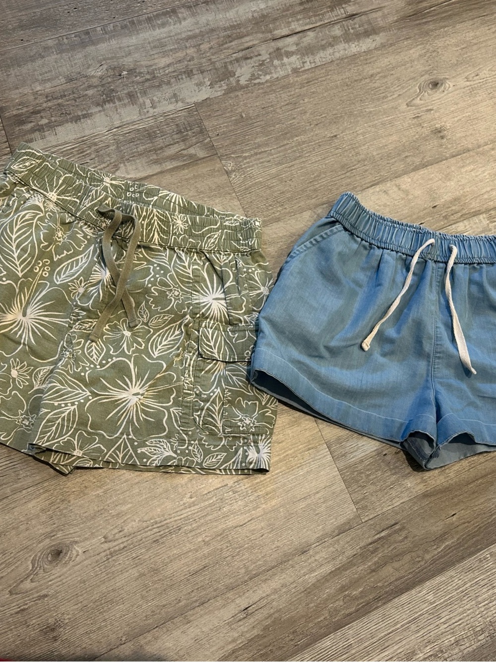 Olive Floral Pull-On Kids Shorts with Drawstring
